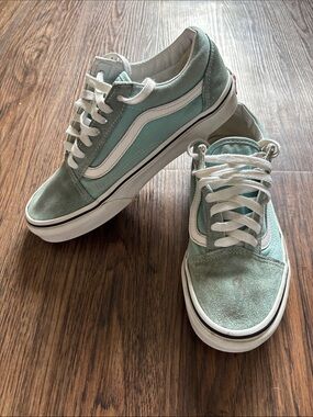 Vans Old Skool Aqua Haze Blue Green Suede Canvas Womens 6.5 Mens 5